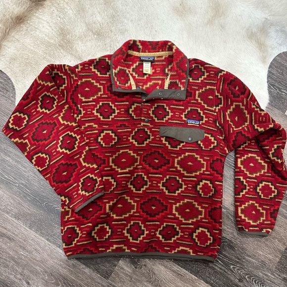 Vintage Patagonia Synchilla Pullover Mens S Red Aztec Snap Fleece Sweater Rare - Picture 1 of 4